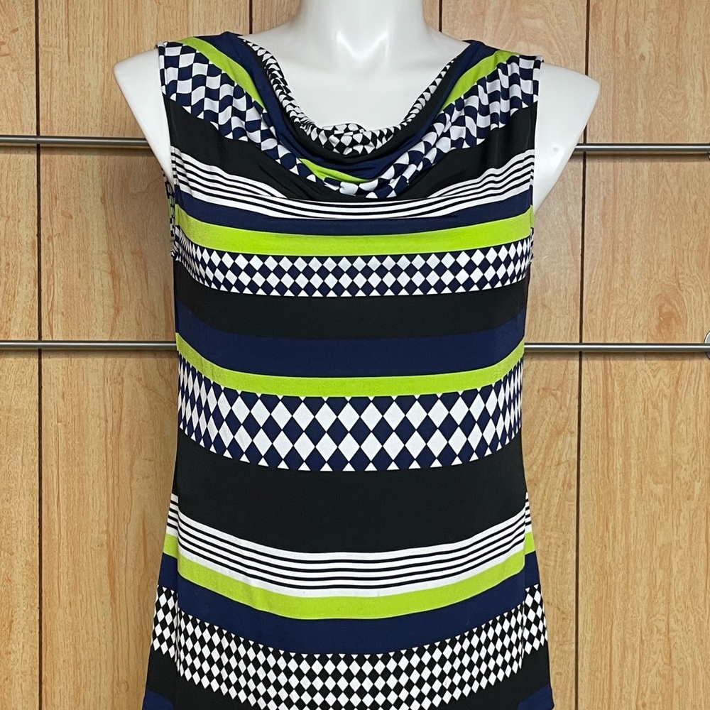 Tahari Black and Blue Striped Blouse